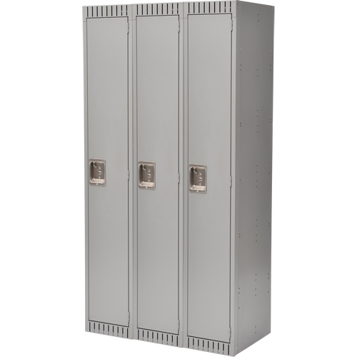 Lockers, Bank of 3, 36" x 18" x 72", Steel, Grey, Knocked Down Distribution Industrielle GC