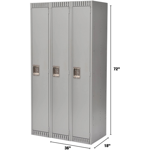 Lockers, Bank of 3, 36" x 18" x 72", Steel, Grey, Knocked Down Distribution Industrielle GC