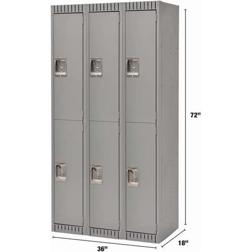 Casiers, 2 niveaux, Bloc de 3, 36" x 18" x 72", Acier, Gris, D&eacute;mont&eacute; Distribution Industrielle GC