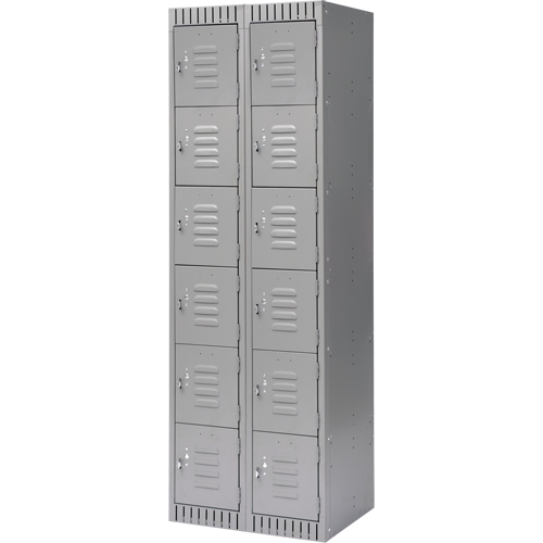 Lockers, 6 -tier, Bank of 2, 24" x 18" x 72", Steel, Grey, Knocked Down Distribution Industrielle GC