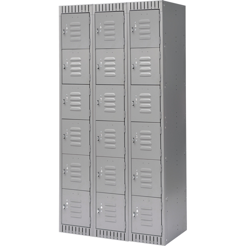 Lockers, 6 -tier, Bank of 3, 36" x 18" x 72", Steel, Grey, Knocked Down Distribution Industrielle GC