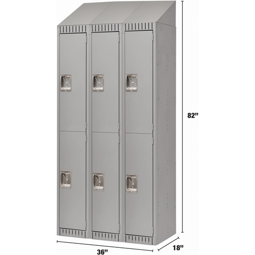 Casiers, 2 niveaux, Bloc de 3, 36" x 18" x 82", Acier, Gris, D&eacute;mont&eacute; Distribution Industrielle GC