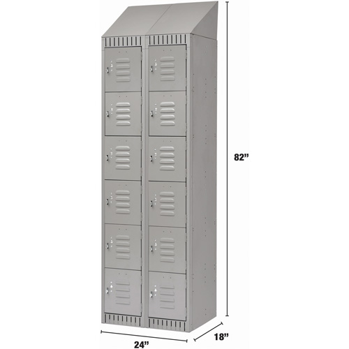 Lockers, 6 -tier, Bank of 2, 24" x 18" x 82", Steel, Grey, Knocked Down Distribution Industrielle GC