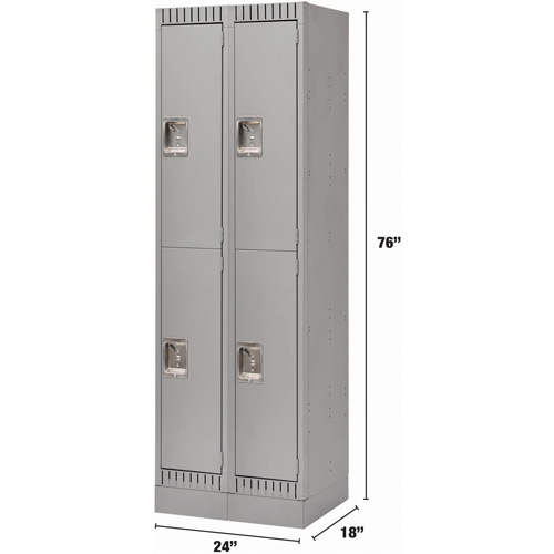 Lockers, 2 -tier, Bank of 2, 24" x 18" x 76", Steel, Grey, Knocked Down Distribution Industrielle GC