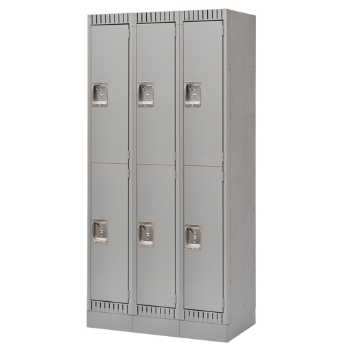 Lockers, 2 -tier, Bank of 3, 36" x 18" x 76", Steel, Grey, Knocked Down Distribution Industrielle GC