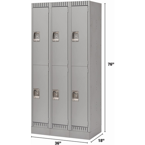 Lockers, 2 -tier, Bank of 3, 36" x 18" x 76", Steel, Grey, Knocked Down Distribution Industrielle GC