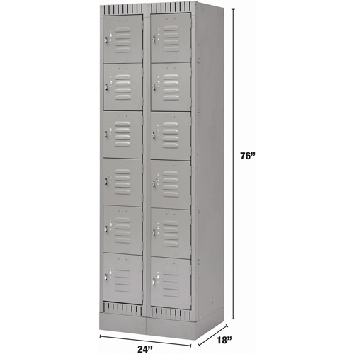 Lockers, 6 -tier, Bank of 2, 24" x 18" x 76", Steel, Grey, Knocked Down Distribution Industrielle GC