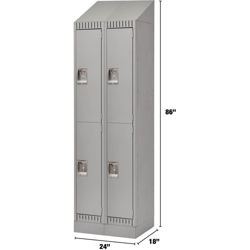 Lockers, 2 -tier, Bank of 2, 24" x 18" x 86", Steel, Grey, Knocked Down Distribution Industrielle GC