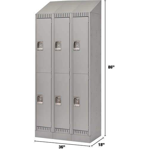 Lockers, 2 -tier, Bank of 3, 36" x 18" x 86", Steel, Grey, Knocked Down Distribution Industrielle GC
