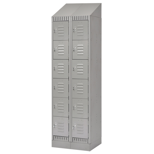 Lockers, 6 -tier, Bank of 2, 24" x 18" x 86", Steel, Grey, Knocked Down Distribution Industrielle GC