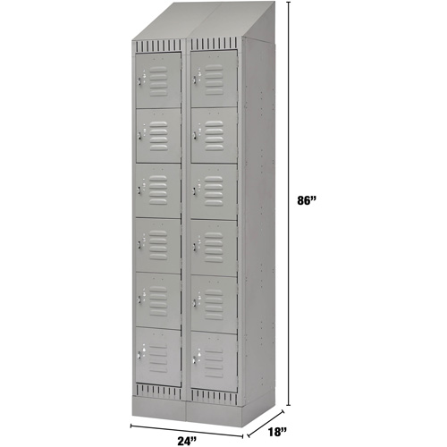 Lockers, 6 -tier, Bank of 2, 24" x 18" x 86", Steel, Grey, Knocked Down Distribution Industrielle GC