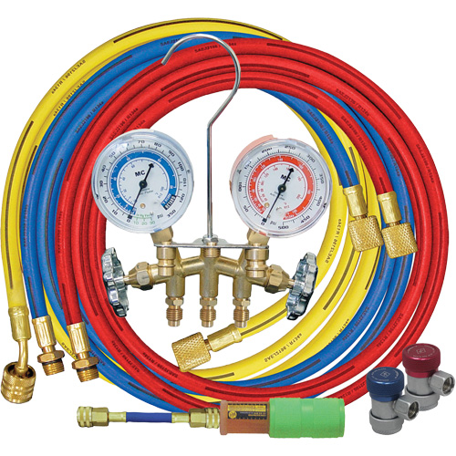 Jeu de manom&egrave;tres collecteurs avec coupleurs manuels et mini-injecteur de colorant Distribution Industrielle GC