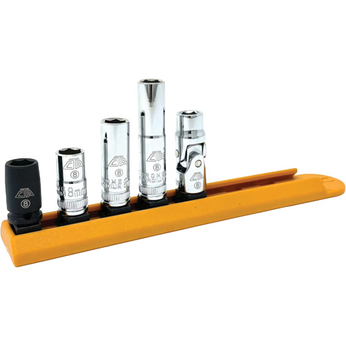 Chrome Finish Socket Set with Rail, 5 Pieces, 1/4" Drive Size Distribution Industrielle GC