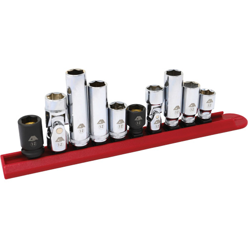 Chrome Finish Socket Set with Rail, 10 Pieces, 1/4"/3/8" Drive Size Distribution Industrielle GC