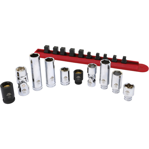 Chrome Finish Socket Set with Rail, 10 Pieces, 1/4"/3/8" Drive Size Distribution Industrielle GC