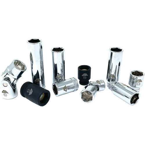Chrome Finish Socket Set with Rail, 10 Pieces, 1/4"/3/8" Drive Size Distribution Industrielle GC