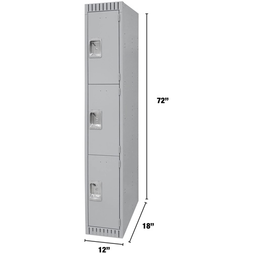Lockers, 3 -tier, 12" x 18" x 72", Steel, Grey, Knocked Down Distribution Industrielle GC