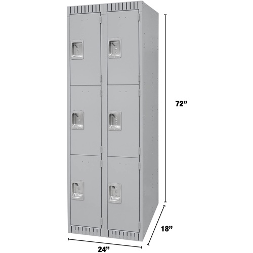 Lockers, 3 -tier, Bank of 2, 24" x 18" x 72", Steel, Grey, Knocked Down Distribution Industrielle GC