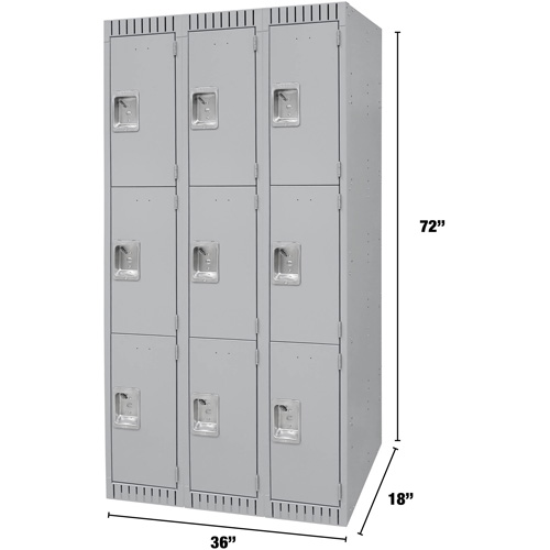 Casiers, 3 niveaux, Bloc de 3, 36" x 18" x 72", Acier, Gris, D&eacute;mont&eacute; Distribution Industrielle GC