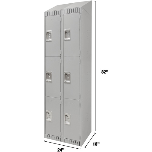 Lockers, 3 -tier, Bank of 2, 24" x 18" x 82", Steel, Grey, Knocked Down Distribution Industrielle GC