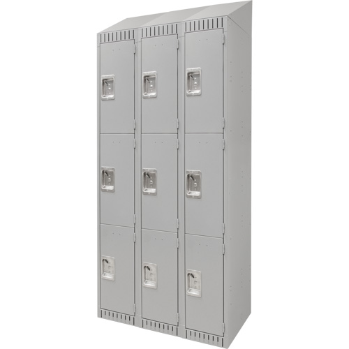Lockers, 3 -tier, Bank of 3, 36" x 18" x 82", Steel, Grey, Knocked Down Distribution Industrielle GC