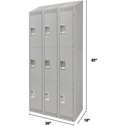 Lockers, 3 -tier, Bank of 3, 36" x 18" x 82", Steel, Grey, Knocked Down Distribution Industrielle GC