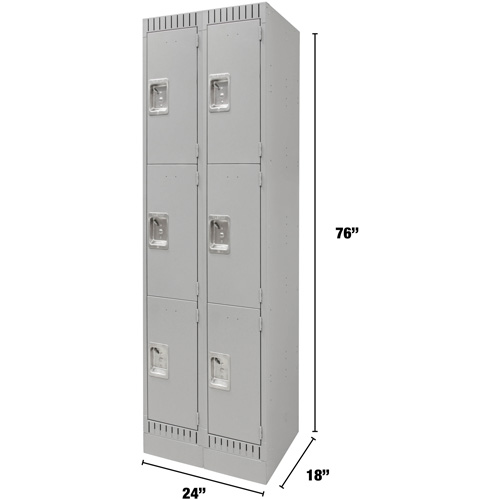 Casiers, 3 niveaux, Bloc de 2, 24" x 18" x 76", Acier, Gris, D&eacute;mont&eacute; Distribution Industrielle GC