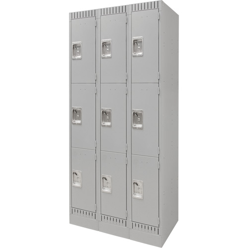 Lockers, 3 -tier, Bank of 3, 36" x 18" x 76", Steel, Grey, Knocked Down Distribution Industrielle GC