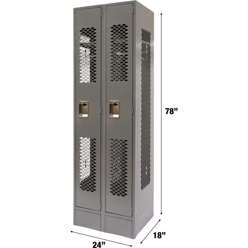 Vented Lockers, Bank of 2, 24" x 18" x 78", Steel, Grey, Knocked Down, Perforated Distribution Industrielle GC