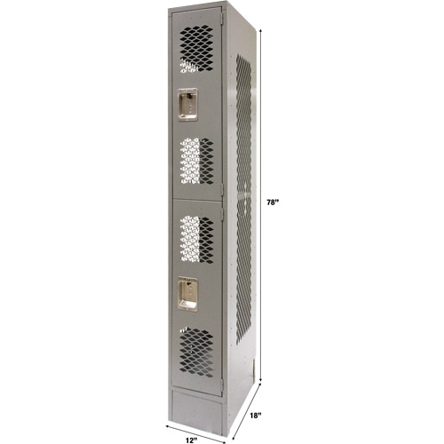Vented Lockers, 2 -tier, 12" x 18" x 78", Steel, Grey, Knocked Down, Perforated Distribution Industrielle GC
