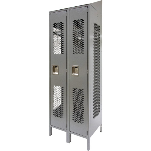 Vented Lockers, Bank of 2, 24" x 18" x 88", Steel, Grey, Knocked Down, Perforated Distribution Industrielle GC