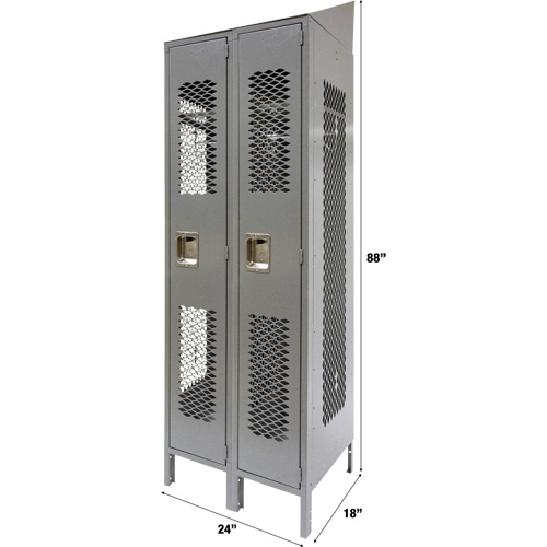 Vented Lockers, Bank of 2, 24" x 18" x 88", Steel, Grey, Knocked Down, Perforated Distribution Industrielle GC