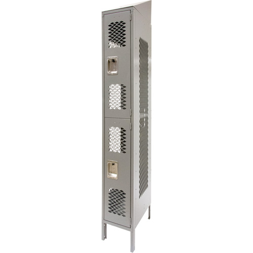 Vented Lockers, 2 -tier, 12" x 18" x 88", Steel, Grey, Knocked Down, Perforated Distribution Industrielle GC