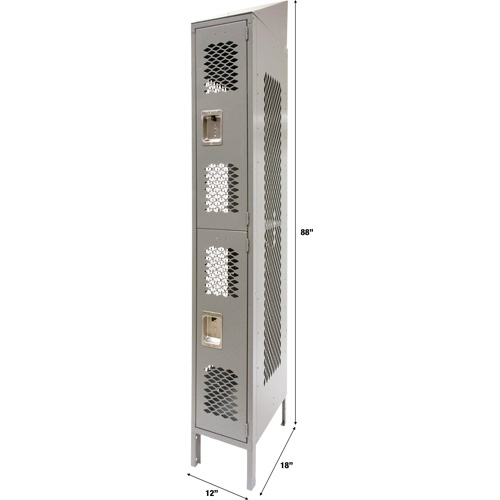 Vented Lockers, 2 -tier, 12" x 18" x 88", Steel, Grey, Knocked Down, Perforated Distribution Industrielle GC