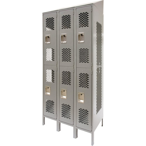 Vented Lockers, 2 -tier, Bank of 3, 36" x 18" x 88", Steel, Grey, Knocked Down, Perforated Distribution Industrielle GC