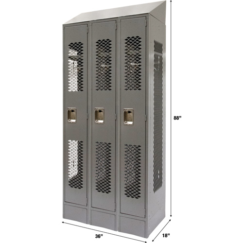 Casiers ventil&eacute;s, Bloc de 3, 36" x 18" x 88", Acier, Gris, D&eacute;mont&eacute;, Perfor&eacute; Distribution Industrielle GC