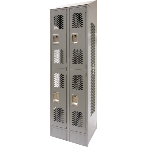 Vented Lockers, 2 -tier, Bank of 2, 24" x 18" x 88", Steel, Grey, Knocked Down, Perforated Distribution Industrielle GC