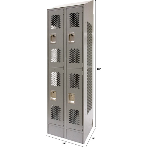 Vented Lockers, 2 -tier, Bank of 2, 24" x 18" x 88", Steel, Grey, Knocked Down, Perforated Distribution Industrielle GC