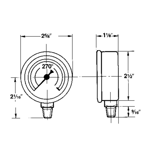 Manom&egrave;tres,  2-1/2", 30" Hg-0" Vac, Fixation inf&eacute;rieure, Analogique rempli de liquide Distribution Industrielle GC