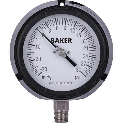 Manom&egrave;tre,  4-1/2", 30"-0-30 psi, Fixation inf&eacute;rieure, Analogique rempli de liquide Distribution Industrielle GC