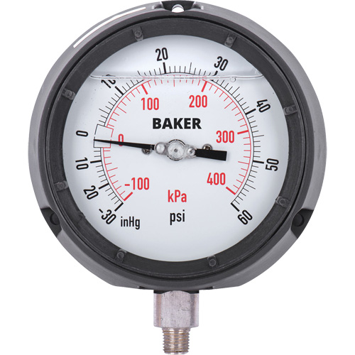 Manom&egrave;tre,  4-1/2", 30"-0-60 psi, Fixation inf&eacute;rieure, Analogique rempli de liquide Distribution Industrielle GC