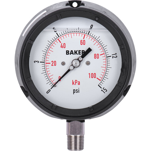 Pressure Gauge, 4-1/2" , 0 - 15 psi/0 - 100 kPa, Bottom Mount, Liquid Filled Analogue Distribution Industrielle GC