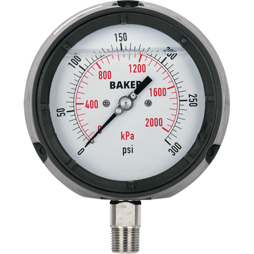 Manom&egrave;tre,  4-1/2", 0 - 15 psi/0 - 100 kPa, Fixation inf&eacute;rieure, Analogique rempli de liquide Distribution Industrielle GC