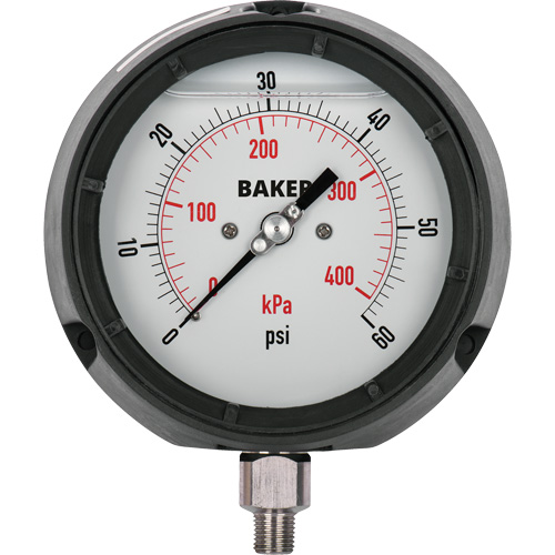 Manom&egrave;tre,  4-1/2", 30" 0 Hg Vac, Fixation inf&eacute;rieure, Analogique rempli de liquide Distribution Industrielle GC