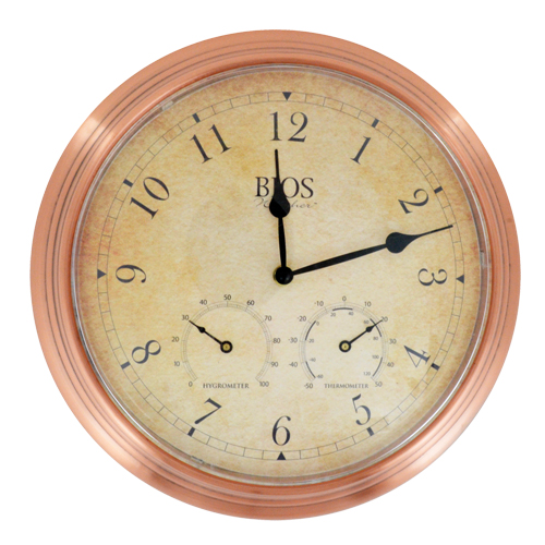 Horloge ext&eacute;rieure 3 en 1, Analogique, &agrave; piles, 14" dia., Brun Distribution Industrielle GC