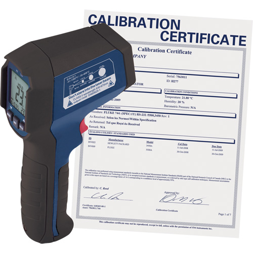 Infrared Thermometer with Calibration Certificate, -31°- 1202° F ( -35° - 650° C ), 12:1, Adjustable Emmissivity Distribution Industrielle GC