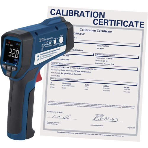 Professional Infrared Thermometer with Calibration Certificate, -26 - 1472° F ( -32 - 800° C ), 30:1, Adjustable Emmissivity Distribution Industrielle GC