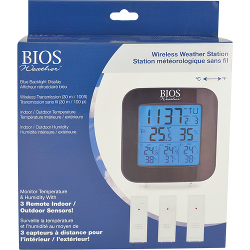 Station m&eacute;t&eacute;orologique sans fil avec 3 capteurs, Sans contact, Num&eacute;rique, 40-158°F (-40-70°C) Distribution Industrielle GC