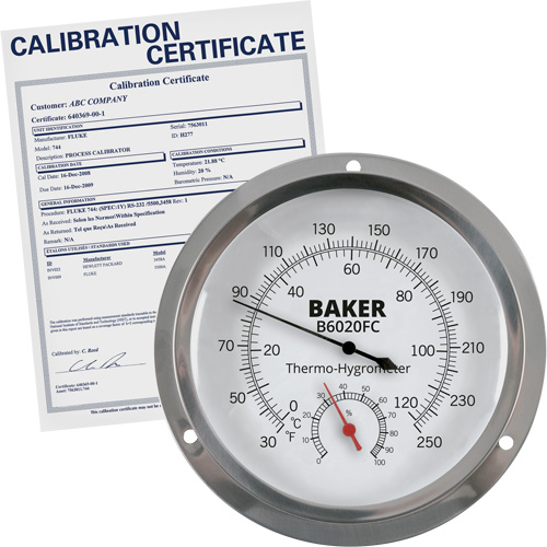 Thermo-hygrom&egrave;tre &agrave; cadran avec certificat ISO, 0,0% - 100% RH, 30 - 250°F (0 - 120°C) Distribution Industrielle GC