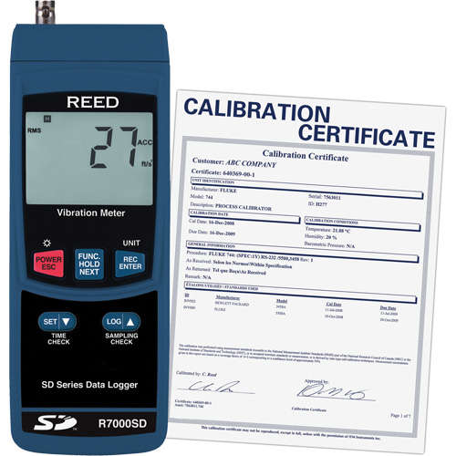 Data Logging Vibration Meter with Calibration Certificate, 10% - 85% RH, 32°- 122° F ( 0° - 50° C ) Distribution Industrielle GC
